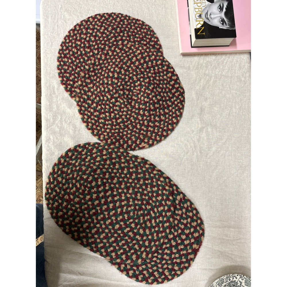 Braided Placemats 4 Red Green Tan Round & Oval Farmhouse Rustic Table Decor